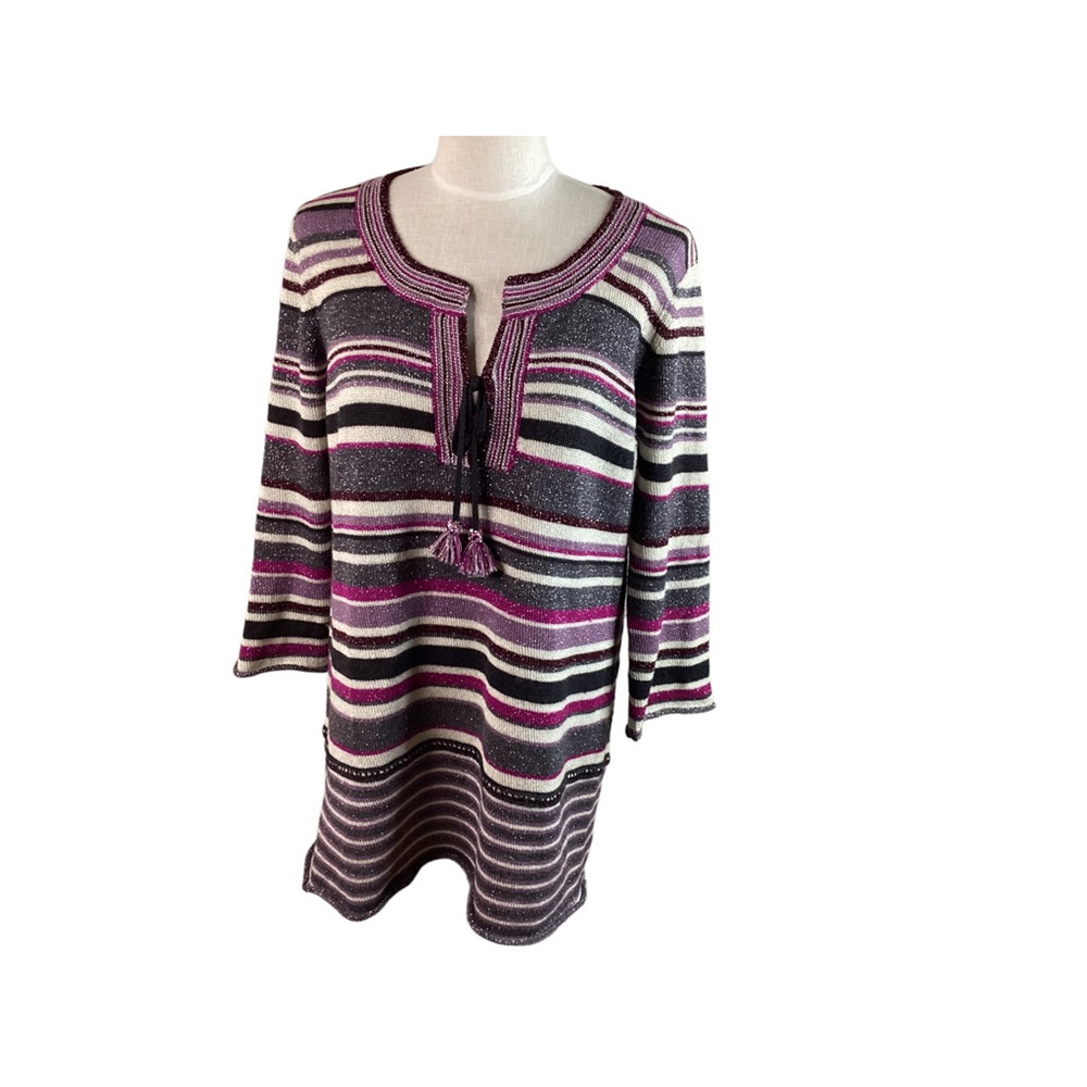 Calypso St. Barth Womens Tunic Sweater Multicolor Wool Blend Long Sleeve L